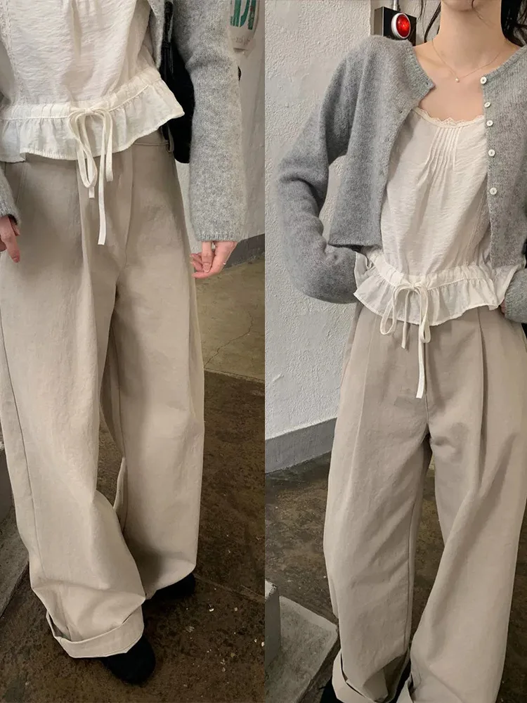Spring 2026 New High Waist Straight Leg Pants Loose Folded Pure Color Simple Design Women's Casual Trousers Dongda Gate
Spring 2026 New High Waist Straight Leg Pants Loose Folded Pure Color Simple Design Women's Casual Trousers Dongda Gate