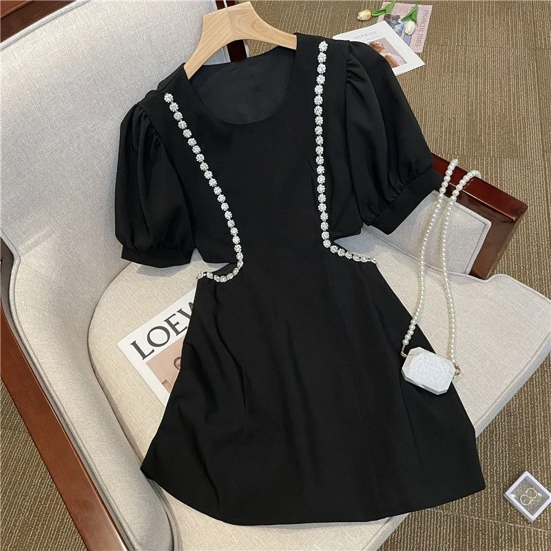Summer French Style Dresses Women Puff Sleeve High Waist A-line Solid Color O-neck Slim Thin Waistless Office Lady Dress Female
Summer French Style Dresses Women Puff Sleeve High Waist A-line Solid Color O-neck Slim Thin Waistless Office Lady Dress Female