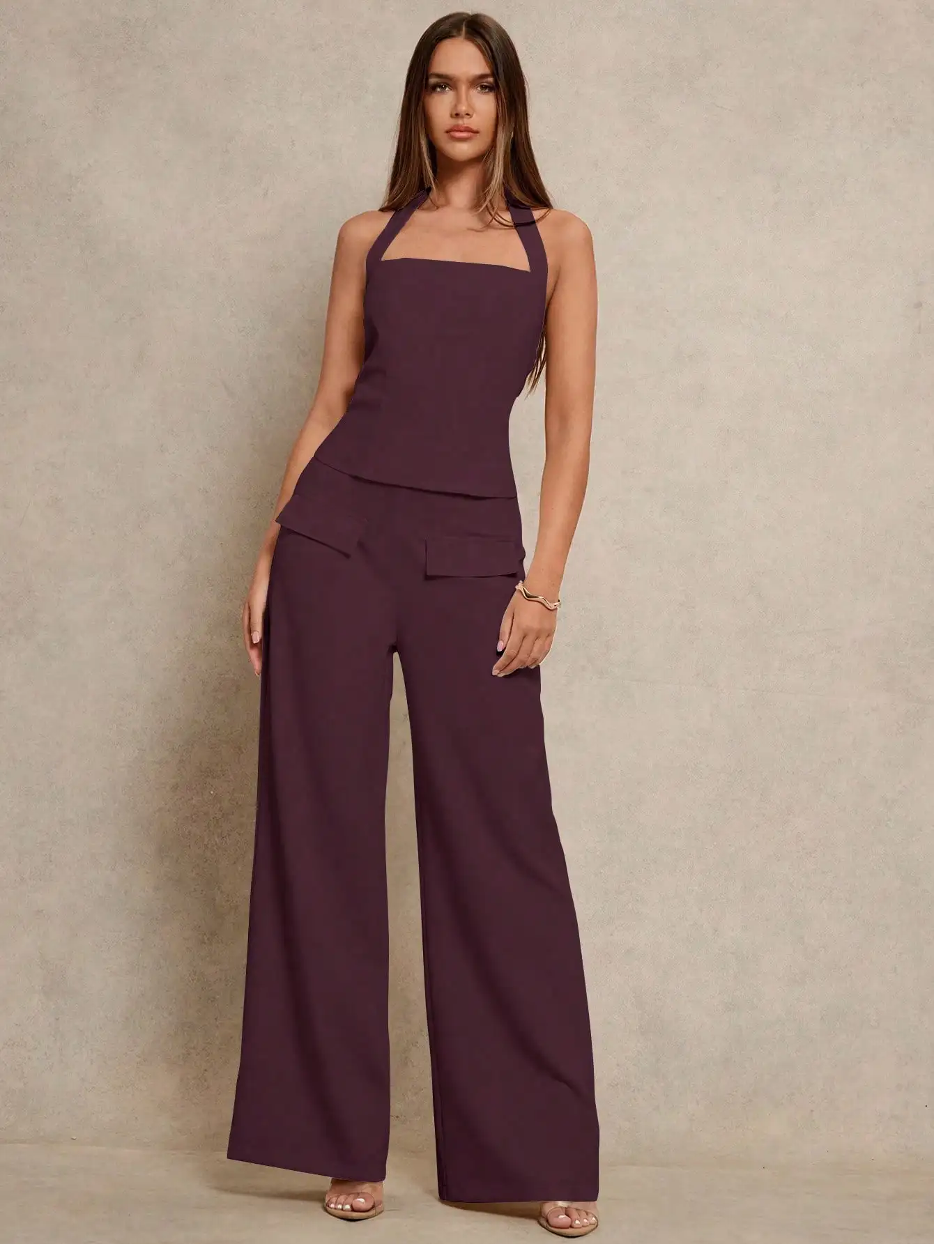 Halter Crop Top And Wide Leg Pants Solid Color 2 Piece Set Spring Fashion
Halter Crop Top And Wide Leg Pants Solid Color 2 Piece Set Spring Fashion