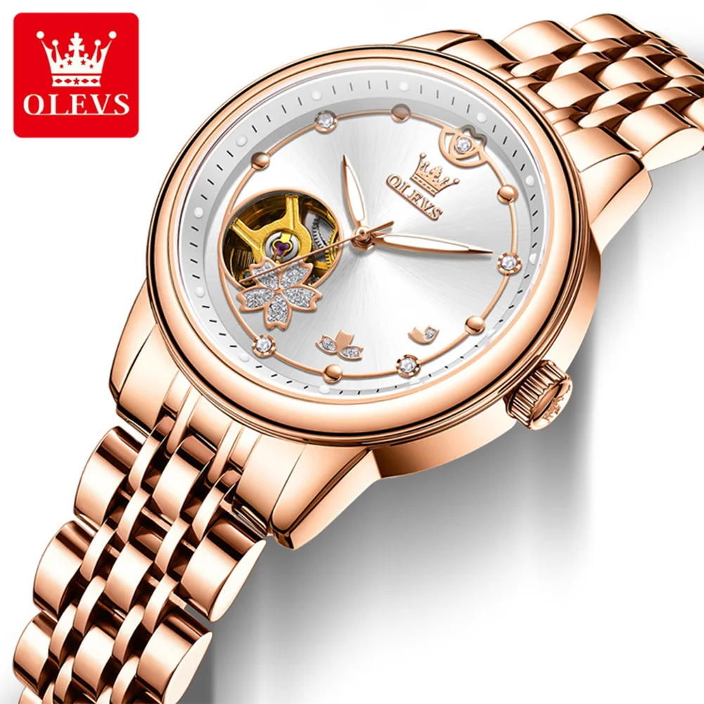 OLEVS женские часы модные элегантные оригинальные автоматические механические часы для женщин розово-белый выдолбленный механизм светящийся 
OLEVS женские часы модные элегантные оригинальные автоматические механические часы для женщин розово-белый выдолбленный механизм светящийся