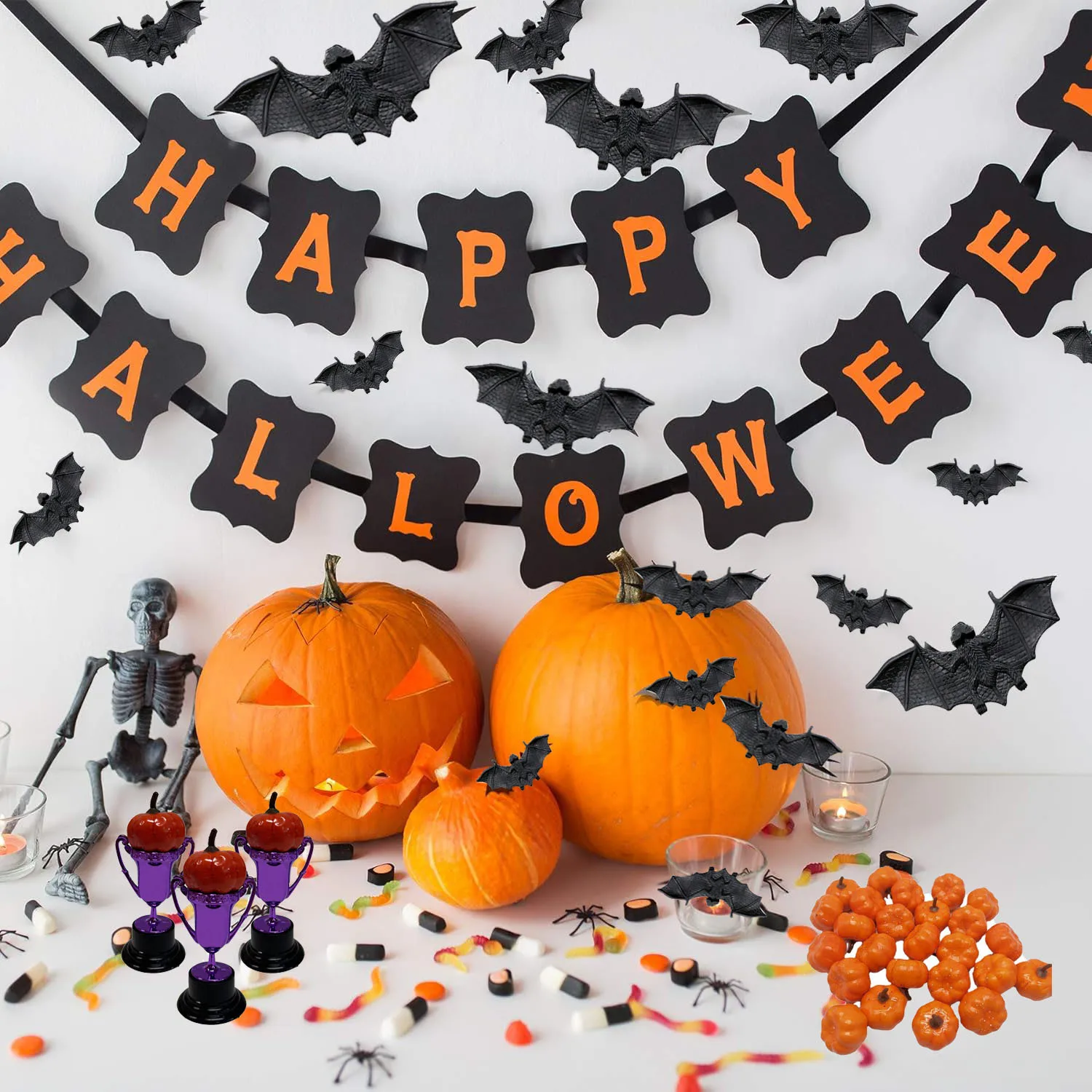 Black Bat Halloween Decoration Pumpkin Purple Trophy Ornament Gyratory Costume Accessory Short Sleeve round Neck Dress
Black Bat Halloween Decoration Pumpkin Purple Trophy Ornament Gyratory Costume Accessory Short Sleeve round Neck Dress