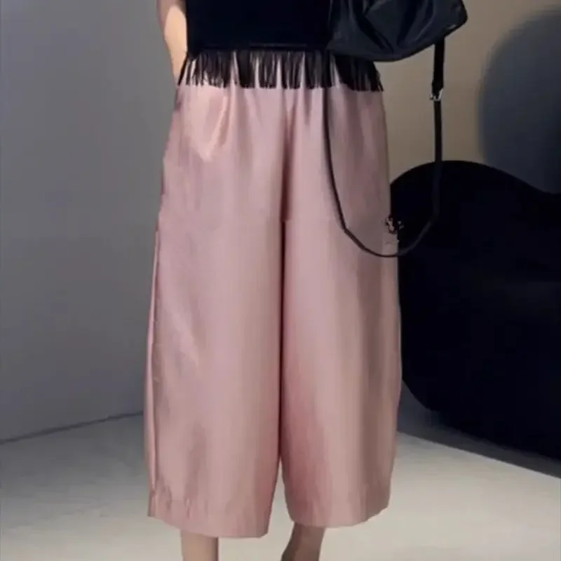Summer New Satin Wide Leg Pants Women Loose High Waist Capri Pants Basics Solid Color Versatile Calf-Length Trousers Woman
Summer New Satin Wide Leg Pants Women Loose High Waist Capri Pants Basics Solid Color Versatile Calf-Length Trousers Woman