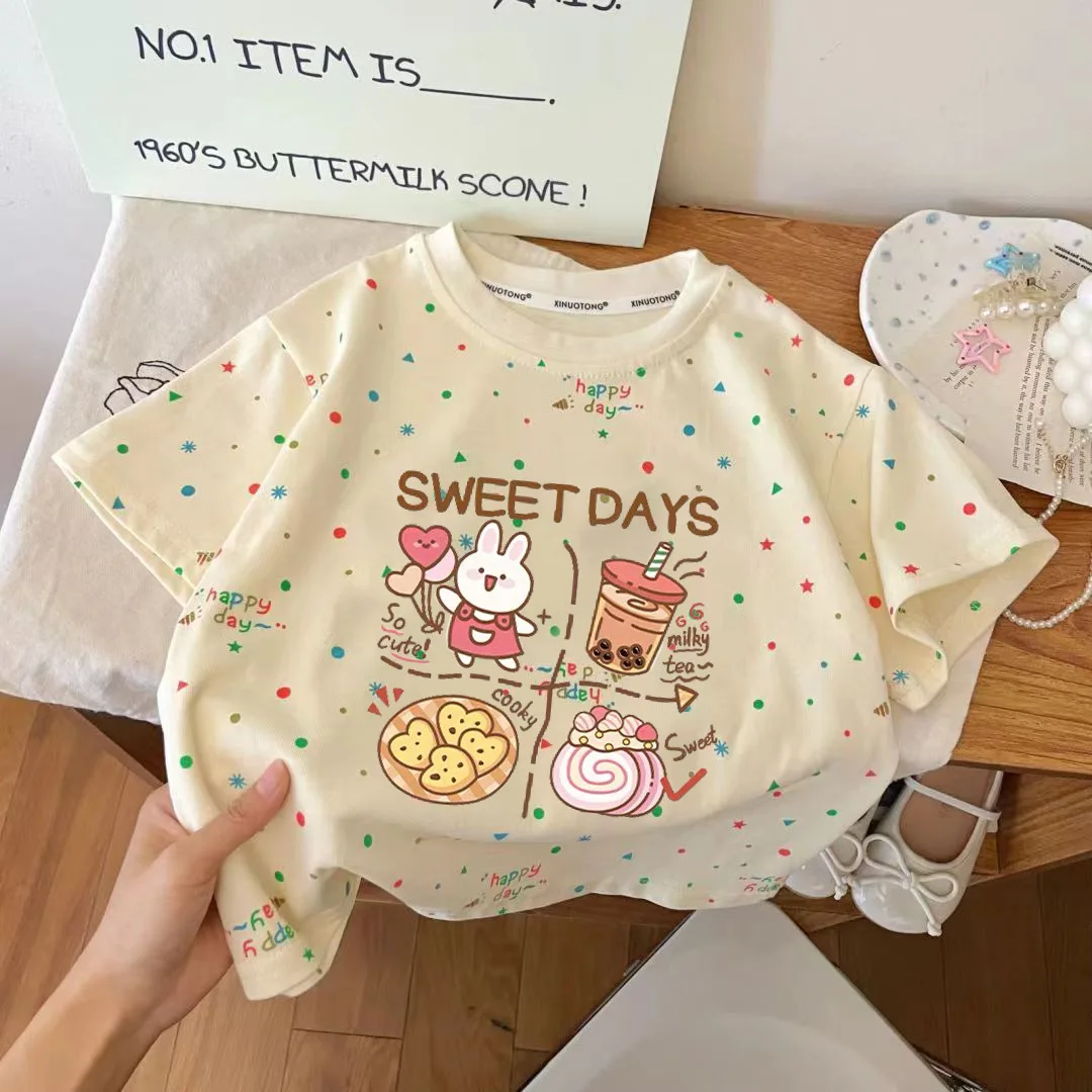 Summer cotton short-sleeved T-shirt new T-shirt cartoon girls short-sleeved top with loose baby girls half-sleeved thin top
Summer cotton short-sleeved T-shirt new T-shirt cartoon girls short-sleeved top with loose baby girls half-sleeved thin top