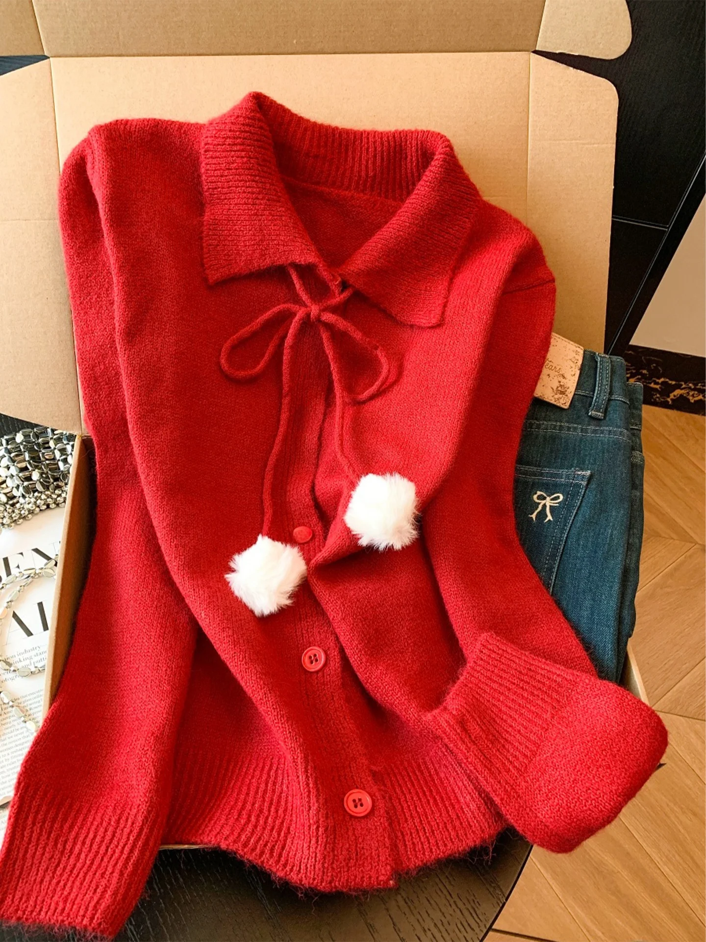 Red Cisas Thiened Knitted Cardigan Sweater Lace Long Sve Collar Winter Two-Piece Set Top for Women Sweet Sle ...
Red Cisas Thiened Knitted Cardigan Sweater Lace Long Sve Collar Winter Two-Piece Set Top for Women Sweet Sle ...