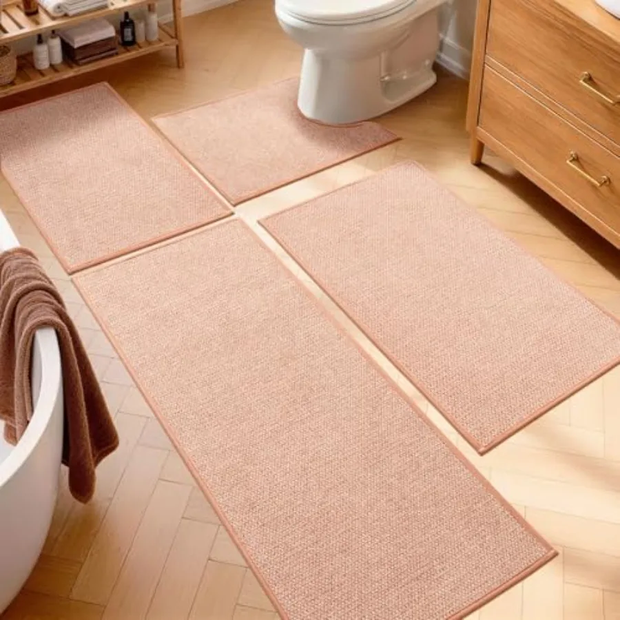 Bathroom Rugs Sets 4 Pcs, Quick Dry Thin Bath Mat with Toilet Rug, Non Slip Absorbent Machine Washable, Bath Runner Rugs for Ba
Bathroom Rugs Sets 4 Pcs, Quick Dry Thin Bath Mat with Toilet Rug, Non Slip Absorbent Machine Washable, Bath Runner Rugs for Ba