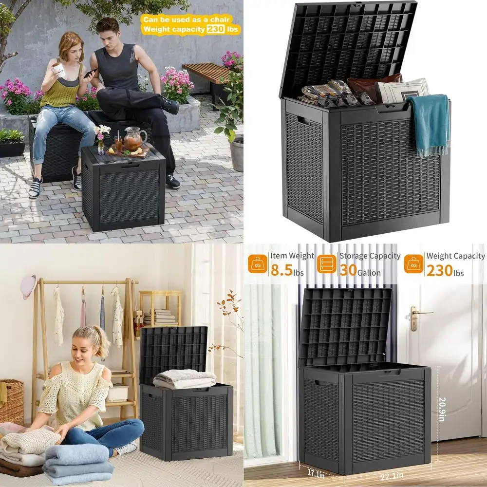 Водонепроницаемая уличная скамья-ящик для хранения, вместимость 30 галлонов, для садовой мебели, садовых инструментов и аксессуаров для бассейна (черный ротанг)
Водонепроницаемая уличная скамья-ящик для хранения, вместимость 30 галлонов, для садовой мебели, садовых инструментов и аксессуаров для бассейна (черный ротанг)