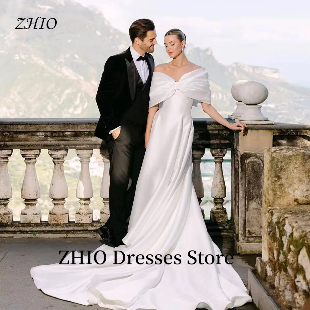 ZHIO Bow Wedding Dress A-Line Off the Shoulder Royal Train Floor Length Silk Taffeta Bridal Gown Customized Vestidos De Novia
ZHIO Bow Wedding Dress A-Line Off the Shoulder Royal Train Floor Length Silk Taffeta Bridal Gown Customized Vestidos De Novia