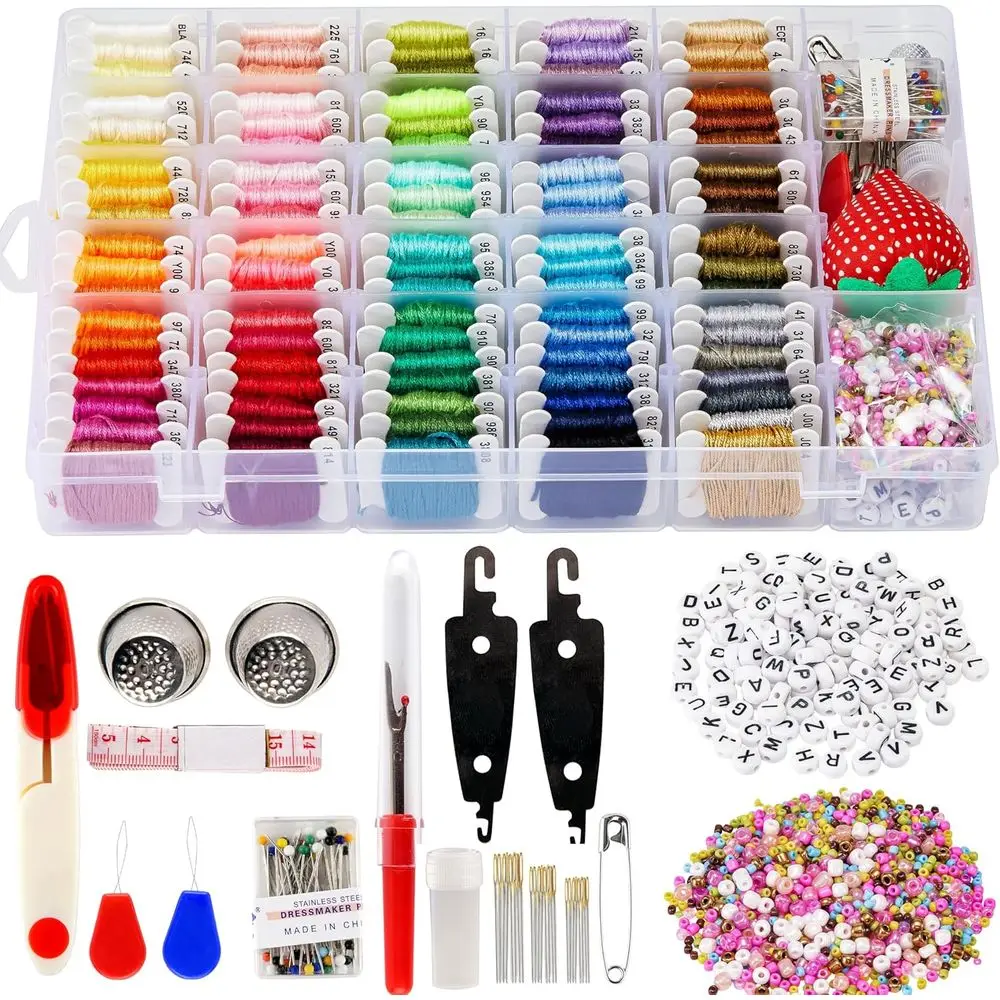 Beginner Adult Embroidery Kit: 1200 Pieces, 95-Color Thread, 1000 Beads, Friendship Bracelet Strings, Storage Box Included
Beginner Adult Embroidery Kit: 1200 Pieces, 95-Color Thread, 1000 Beads, Friendship Bracelet Strings, Storage Box Included