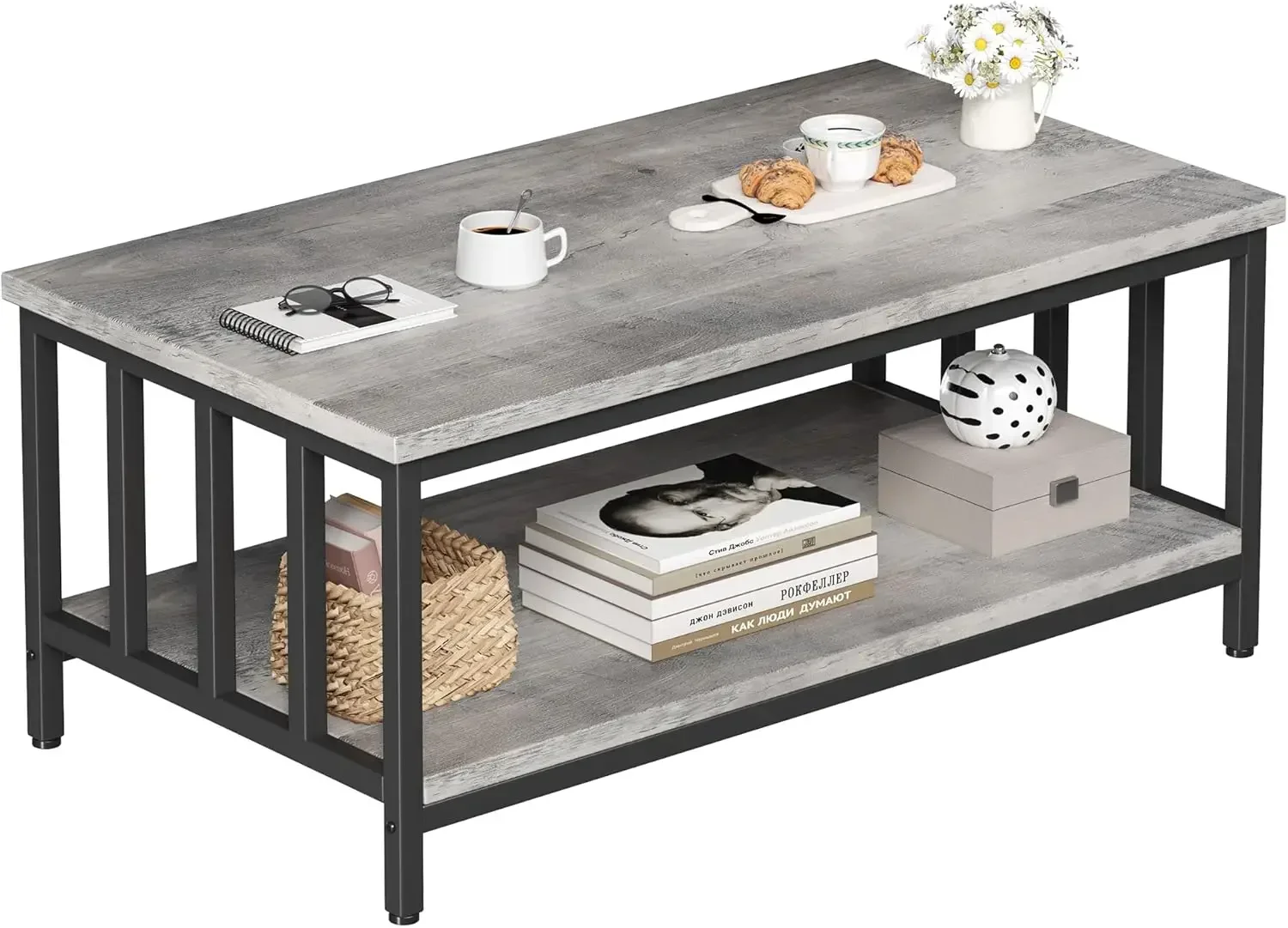 Coffee Table for Living Room with Slatted Sides Frame, Modern Farmhouse Living Room Table with 2-Tier Storage Shelf for Home Off
Coffee Table for Living Room with Slatted Sides Frame, Modern Farmhouse Living Room Table with 2-Tier Storage Shelf for Home Off