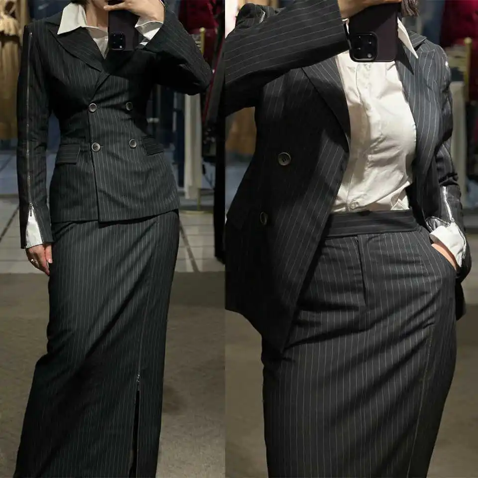 Pinstripe Formal Women Skirts Suits Slim Fit Office Ladies Business Wear Prom Birthday Party Outfit 2 Pieces
Pinstripe Formal Women Skirts Suits Slim Fit Office Ladies Business Wear Prom Birthday Party Outfit 2 Pieces