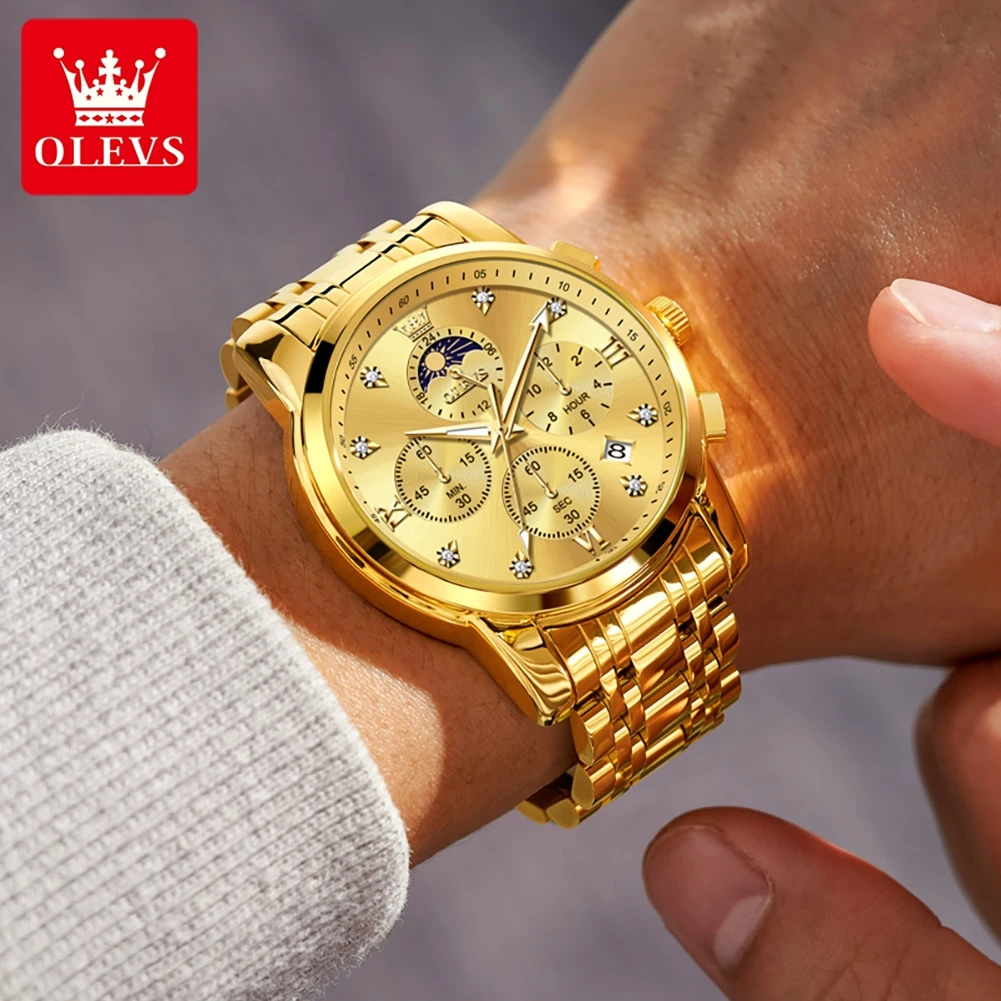 OLEVS 3655 Men's Watches Top Brand Luxury Gold Original Quartz Watch for Man Business Fashion Waterproof Chronograph Moon Phase
OLEVS 3655 Men's Watches Top Brand Luxury Gold Original Quartz Watch for Man Business Fashion Waterproof Chronograph Moon Phase