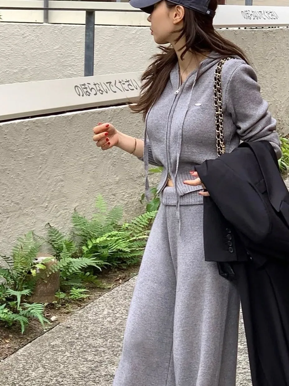 Chic Autumn Winter Zipper Hooded Open Cardigan Jaet Women's High Waist Slimming Wide Leg Pants Faionable Tee-piece Set
Chic Autumn Winter Zipper Hooded Open Cardigan Jaet Women's High Waist Slimming Wide Leg Pants Faionable Tee-piece Set