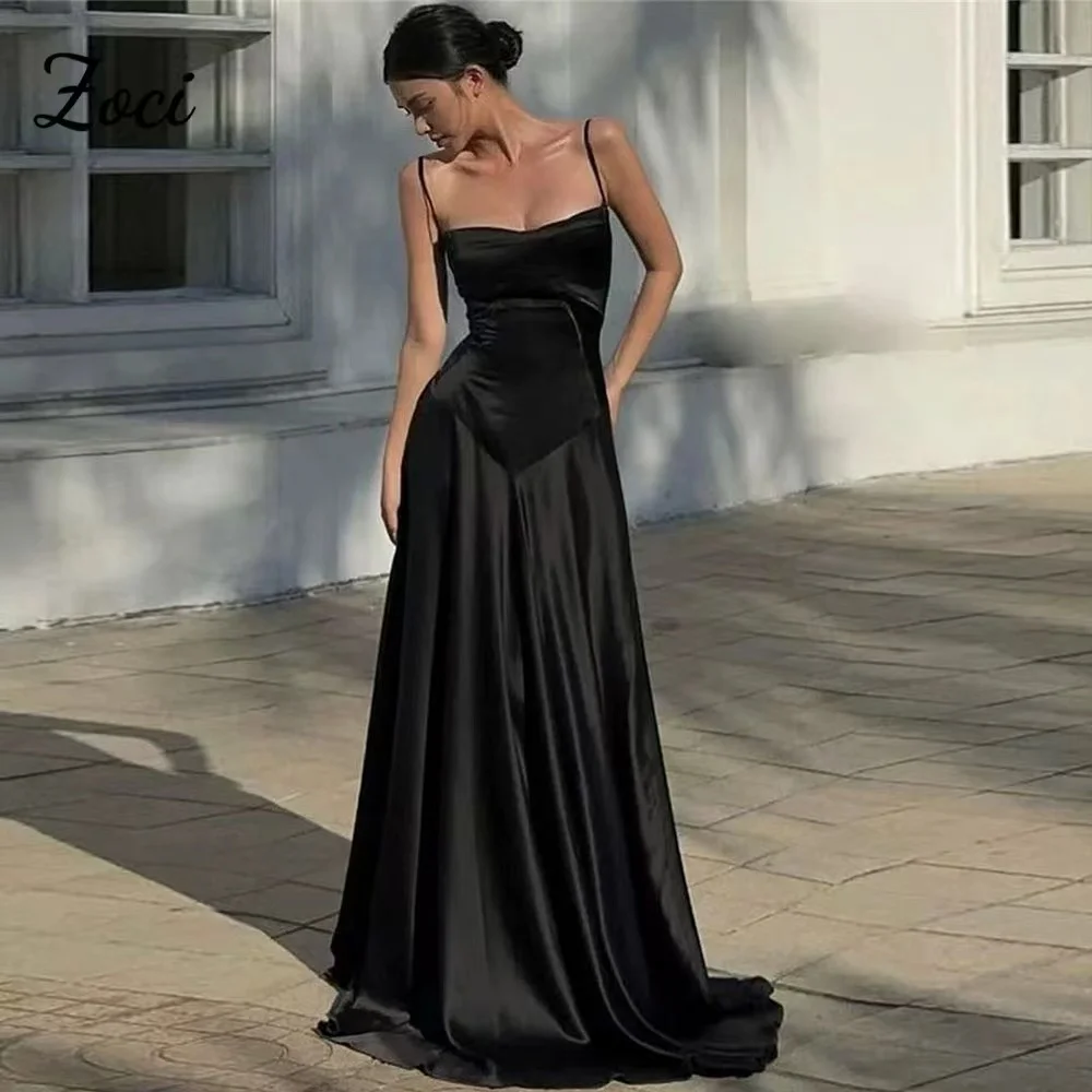 Zoci Simple Silk Satin Contrast Black Evening Dresses Customized Spaghetti Straps Corset Backless Formal Evening Party Gowns
Zoci Simple Silk Satin Contrast Black Evening Dresses Customized Spaghetti Straps Corset Backless Formal Evening Party Gowns