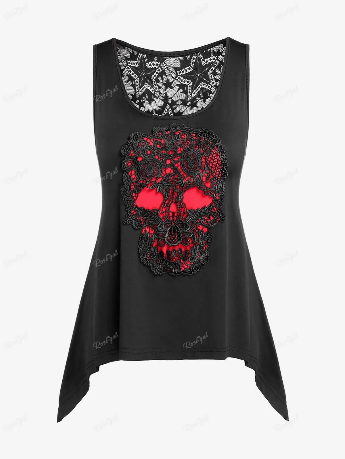 ROSEGALGothic Star Lace Panel Contrast Skull Applique Asymmetrical Sleeveless Top
ROSEGALGothic Star Lace Panel Contrast Skull Applique Asymmetrical Sleeveless Top
