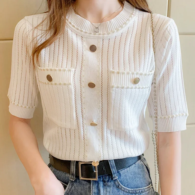 White Tshirt Women Summer 2023 Short Sleeve Crop Top Ladies Pockets Basic T Shirts Knitted Casual Clothes Tee Shirt Femme
White Tshirt Women Summer 2023 Short Sleeve Crop Top Ladies Pockets Basic T Shirts Knitted Casual Clothes Tee Shirt Femme