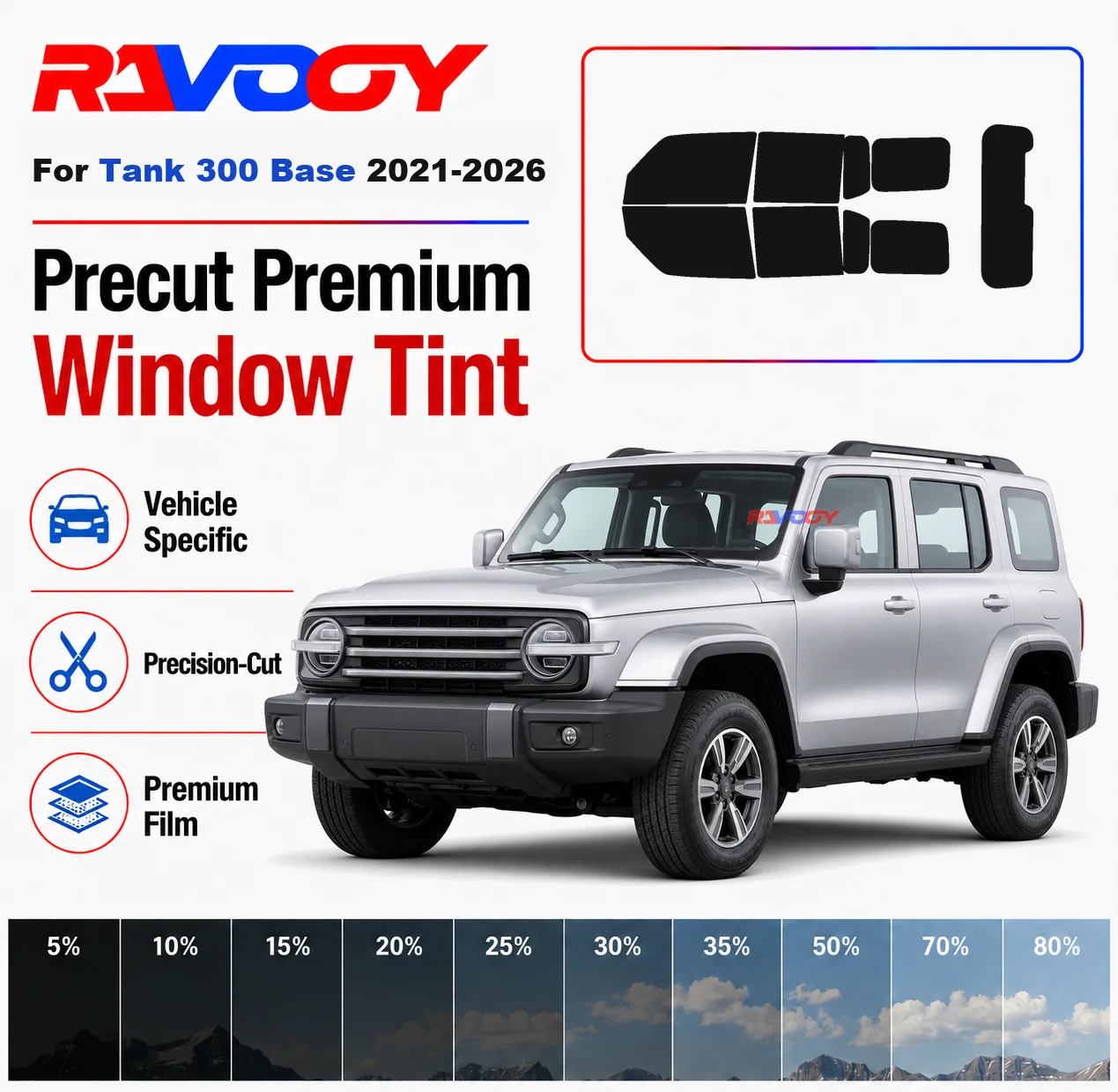 Premium Precut Window Tint Kit Front Rear Windows Rear Windshield For Tank 300 Base 2021-2026 Complete Set Nano Ceramic Film
Premium Precut Window Tint Kit Front Rear Windows Rear Windshield For Tank 300 Base 2021-2026 Complete Set Nano Ceramic Film