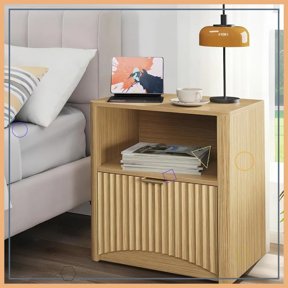 Mid Century Modern Nightstand with Drawer & Storage, Fluted Wooden End Table for Bedroom Living Room Office
Mid Century Modern Nightstand with Drawer & Storage, Fluted Wooden End Table for Bedroom Living Room Office