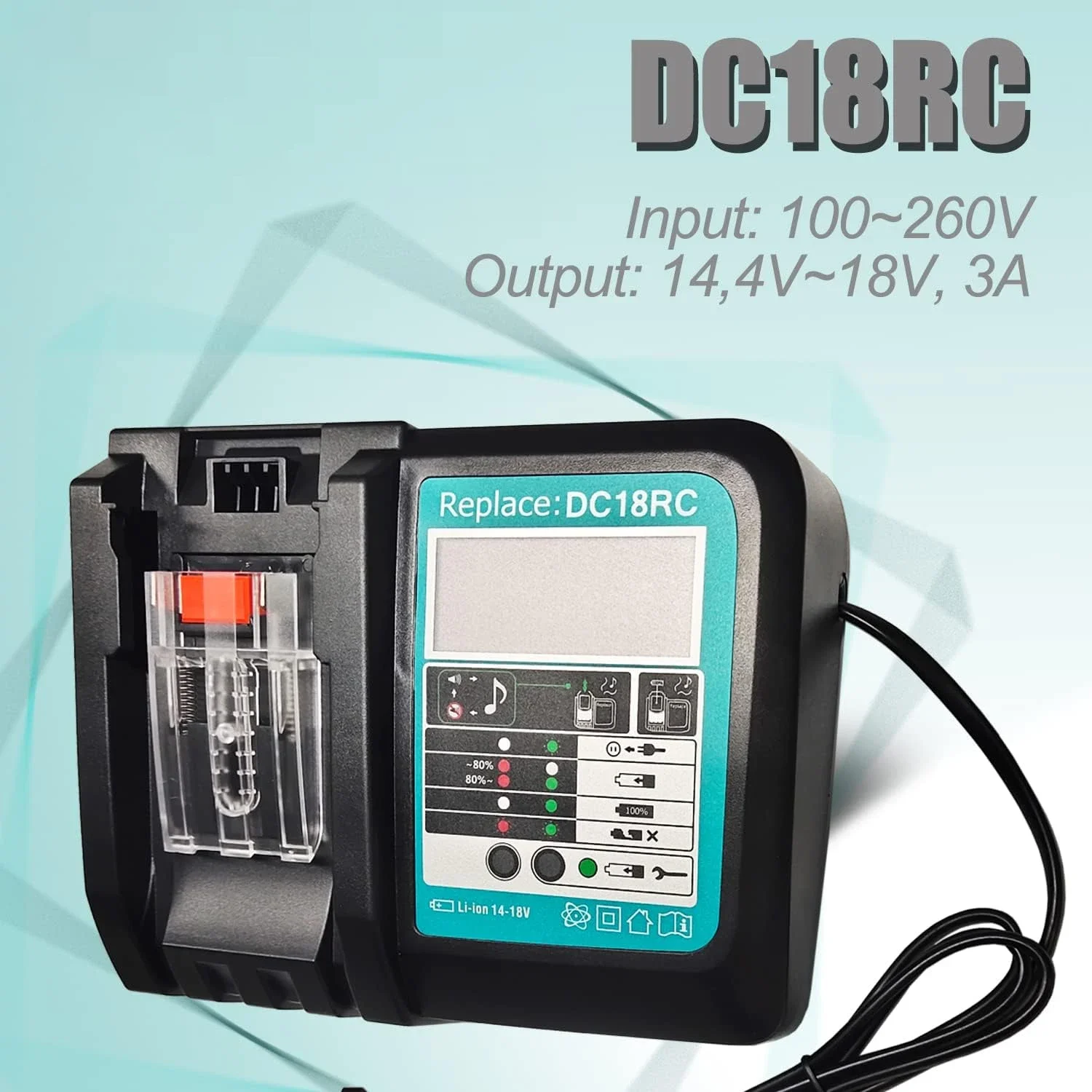 Замена зарядного устройства Makita 14.4V - 18V DC18RC для литий-ионных аккумуляторов Makita BL1860 BL1850 3.0 А с LED-дисплеем
Замена зарядного устройства Makita 14.4V - 18V DC18RC для литий-ионных аккумуляторов Makita BL1860 BL1850 3.0 А с LED-дисплеем