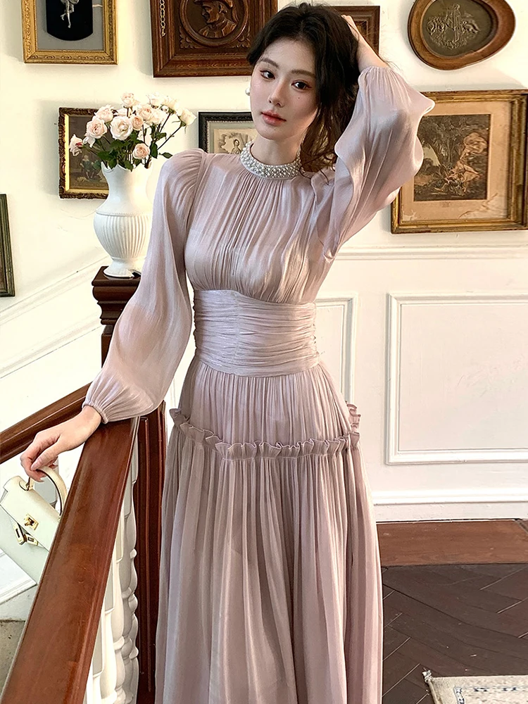 French Romance Ceremonial Dresses Women Clothes Vintage Elegant Pearl Folds Maxi Swing Robe Birthday Party Prom Vestidos Mujer
French Romance Ceremonial Dresses Women Clothes Vintage Elegant Pearl Folds Maxi Swing Robe Birthday Party Prom Vestidos Mujer