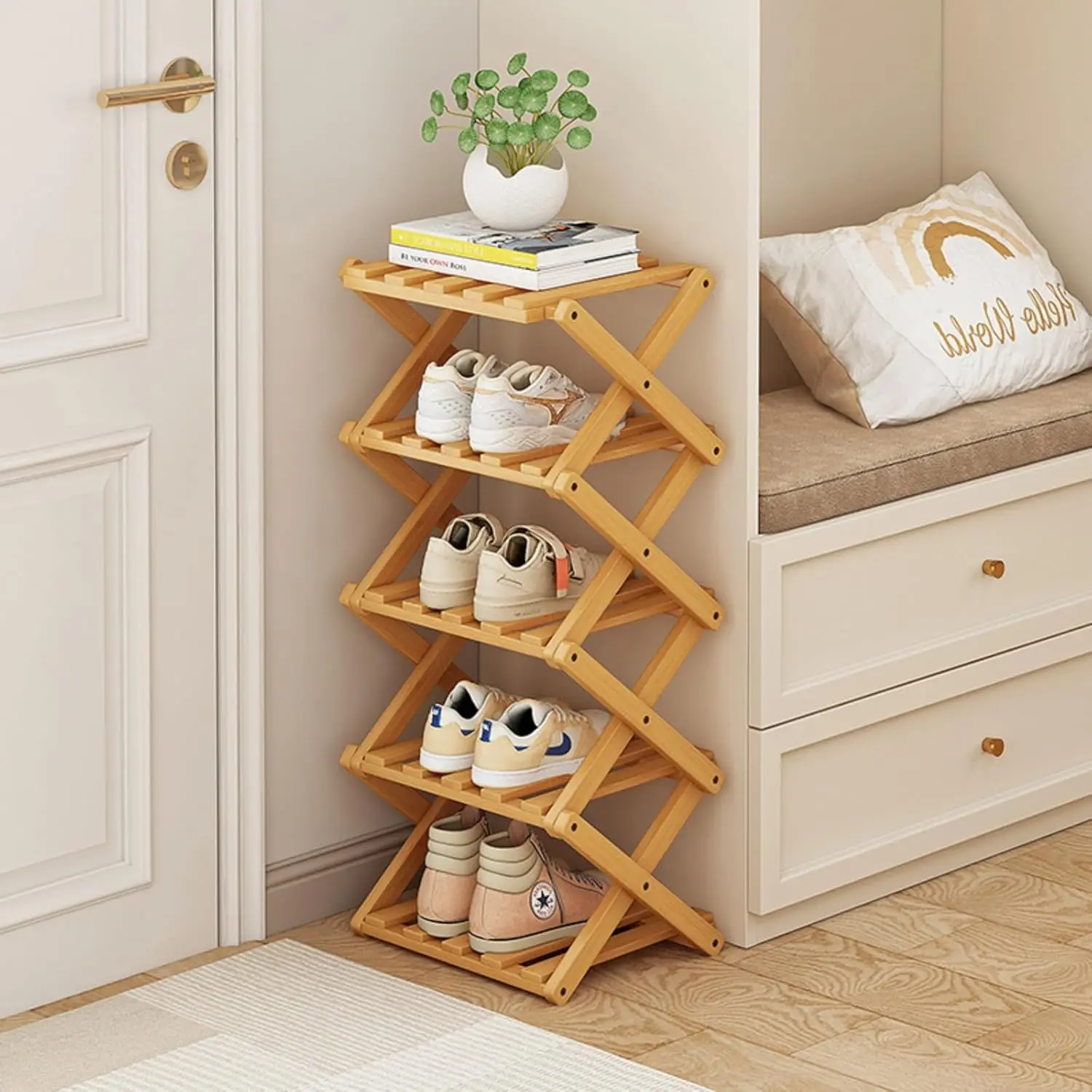 Foldable Bamboo Shoe Rack, 5-Layer Vertical Organizer for Small Spaces, Narrow Shelf for Entryway, Closet, Corner, Bedroom
Foldable Bamboo Shoe Rack, 5-Layer Vertical Organizer for Small Spaces, Narrow Shelf for Entryway, Closet, Corner, Bedroom