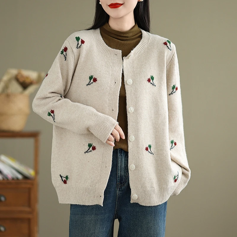 Korean Sle Embroidered Long Sve Sweater ort Jaet Women's Autumn New Forest System Knitted Open Cardigan round Ne Top
Korean Sle Embroidered Long Sve Sweater ort Jaet Women's Autumn New Forest System Knitted Open Cardigan round Ne Top
