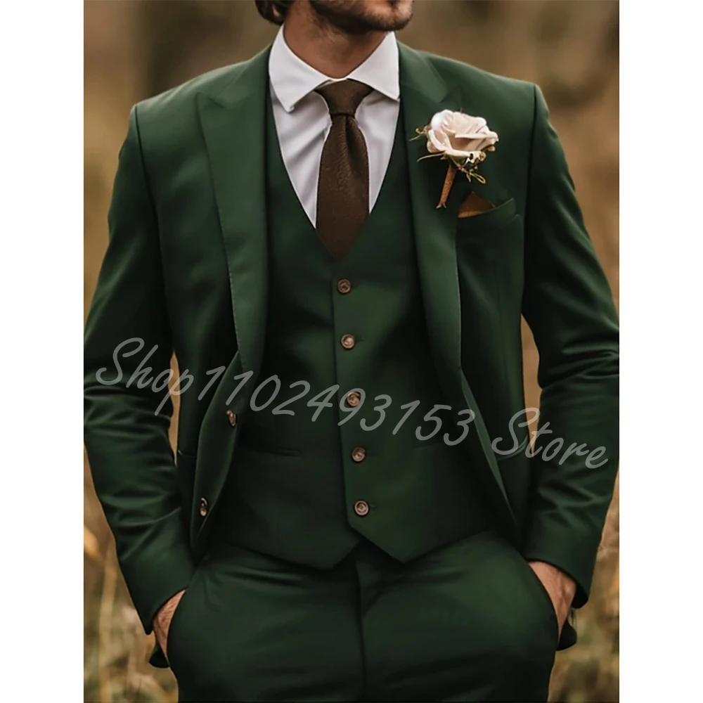 Dark Green Men's Suits Single Breasted Peaked Lapel Formal Wedding Suits 3 Piece Jacket Pants Vest Costume Homme Mariage
Dark Green Men's Suits Single Breasted Peaked Lapel Formal Wedding Suits 3 Piece Jacket Pants Vest Costume Homme Mariage