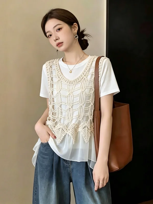 Bohemian Hollow out Hook Flower Chiffon Vest Women's Summer New Style plus Size Sleeveless Top Layering Fashion Trend
Bohemian Hollow out Hook Flower Chiffon Vest Women's Summer New Style plus Size Sleeveless Top Layering Fashion Trend