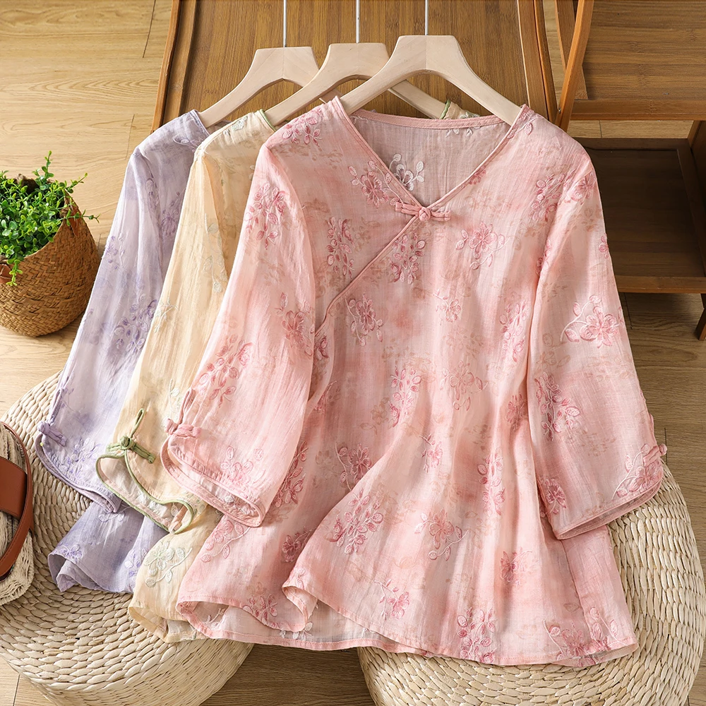 New Chinese Style Women's V-Neck Printed Shirt Loose Fit Summer 2026 Cool Feeling Short Sleeve Overhead Top plus Size
New Chinese Style Women's V-Neck Printed Shirt Loose Fit Summer 2026 Cool Feeling Short Sleeve Overhead Top plus Size