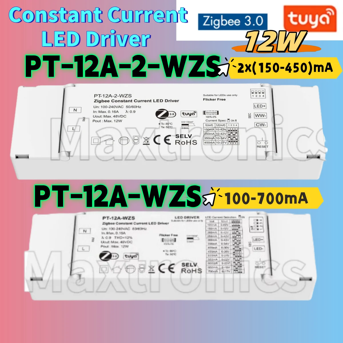 Tuya App Control 12W Zigbee 3.0 Constant Current LED Driver for LED Lights 10-42V Dimmable Power Supply 100-700mA/ 2x(150~450)mA
Tuya App Control 12W Zigbee 3.0 Constant Current LED Driver for LED Lights 10-42V Dimmable Power Supply 100-700mA/ 2x(150~450)mA