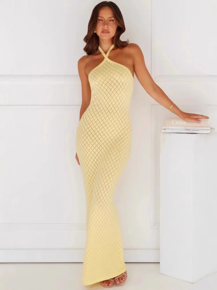 Articat Elegant Sleeveless Hanging Collar Long Dress Women 2025 New Vestidos Solid Color Sexy Backless Knitted Beach Partywear
Articat Elegant Sleeveless Hanging Collar Long Dress Women 2025 New Vestidos Solid Color Sexy Backless Knitted Beach Partywear