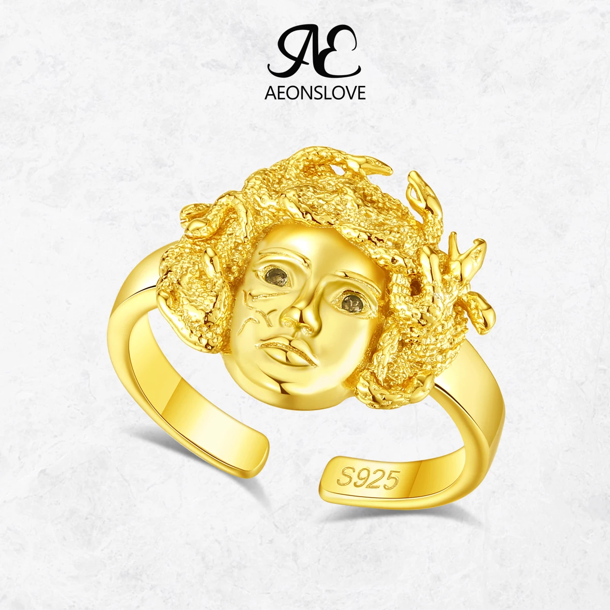AEONSLOVE 18K Gold Plated 925 Sterling Silver Medusa Ring Greek Mythology Snake Hair Gorgon Face Ring Gothic Jewelry Gift Unisex
AEONSLOVE 18K Gold Plated 925 Sterling Silver Medusa Ring Greek Mythology Snake Hair Gorgon Face Ring Gothic Jewelry Gift Unisex