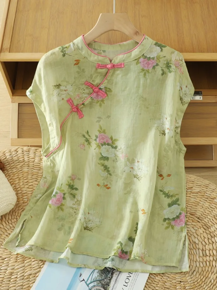Retro Print Cotton Linen Sleeveless Shirt Women Summer Wind Flag Dress Small Shirt Vest Top Stand Collar Asymmetrical Hem
Retro Print Cotton Linen Sleeveless Shirt Women Summer Wind Flag Dress Small Shirt Vest Top Stand Collar Asymmetrical Hem