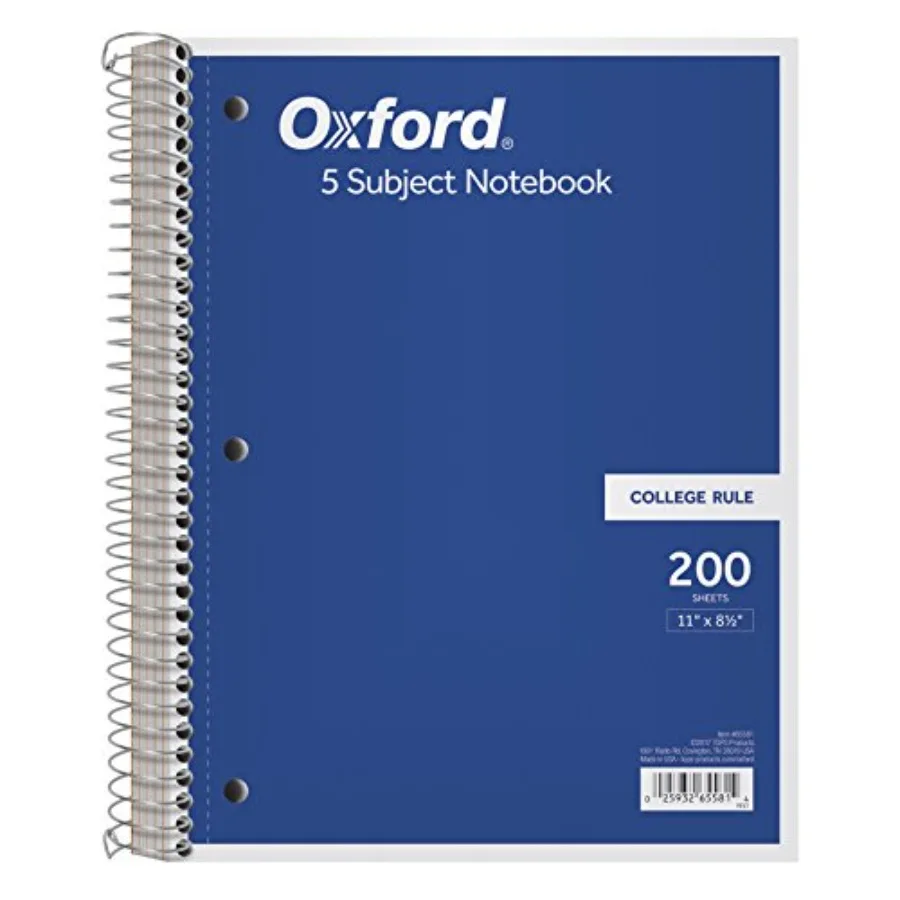 Oxford 5-Subject Notebook, 8-1/2" x 11", College Rule, 200 Sheets, 4 Dividers 65581
Oxford 5-Subject Notebook, 8-1/2" x 11", College Rule, 200 Sheets, 4 Dividers 65581