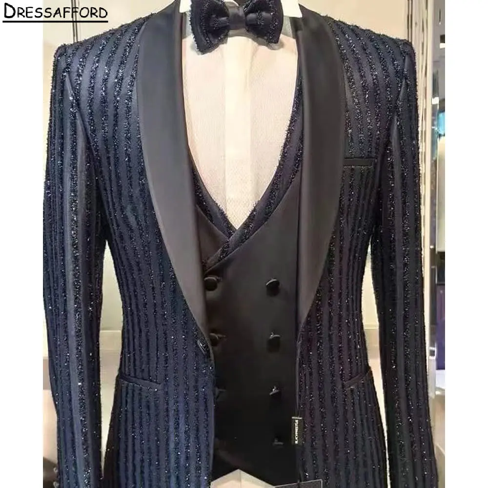 Dark Navy Stripe Beading Men Business Formal Occasion Tuxedos Grooms Wedding Party Prom Male Suit 3 Piece Set Blazer Vest Pants
Dark Navy Stripe Beading Men Business Formal Occasion Tuxedos Grooms Wedding Party Prom Male Suit 3 Piece Set Blazer Vest Pants