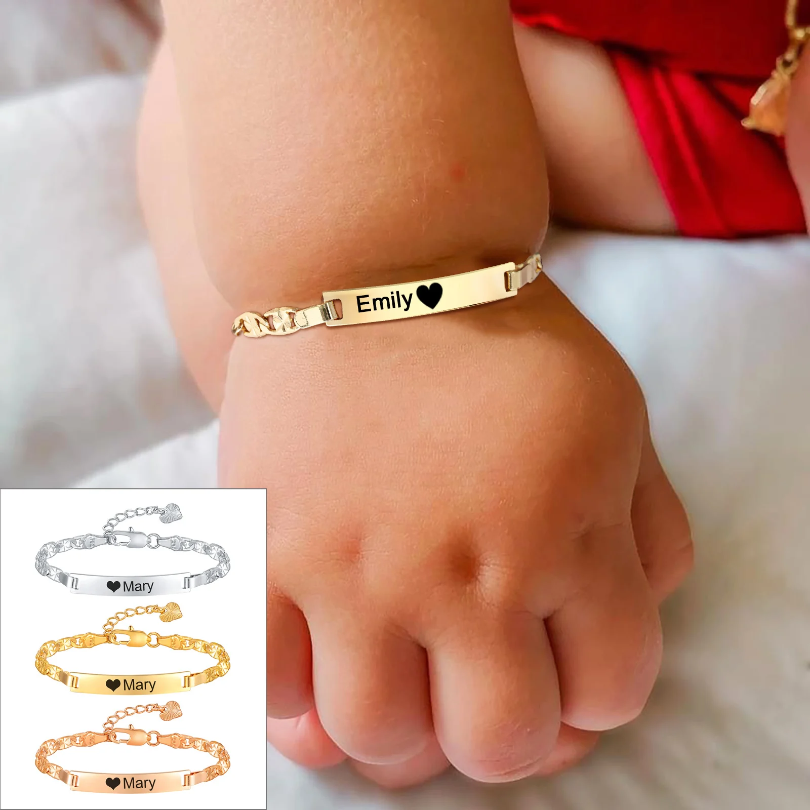 Personalized Name Bar Baby Bracelets for Kids Infant Girls Boys, Customized Id Protection Bracelet Baptism Gift
Personalized Name Bar Baby Bracelets for Kids Infant Girls Boys, Customized Id Protection Bracelet Baptism Gift
