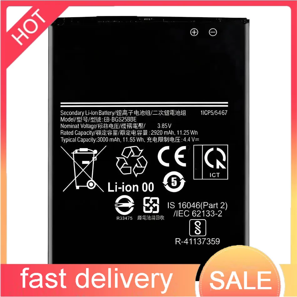 Аккумулятор для мобильного телефона емкостью 3000 мАч EB-BG525BBE для Samsung Galaxy Xcover 5 G525F G525S
Аккумулятор для мобильного телефона емкостью 3000 мАч EB-BG525BBE для Samsung Galaxy Xcover 5 G525F G525S