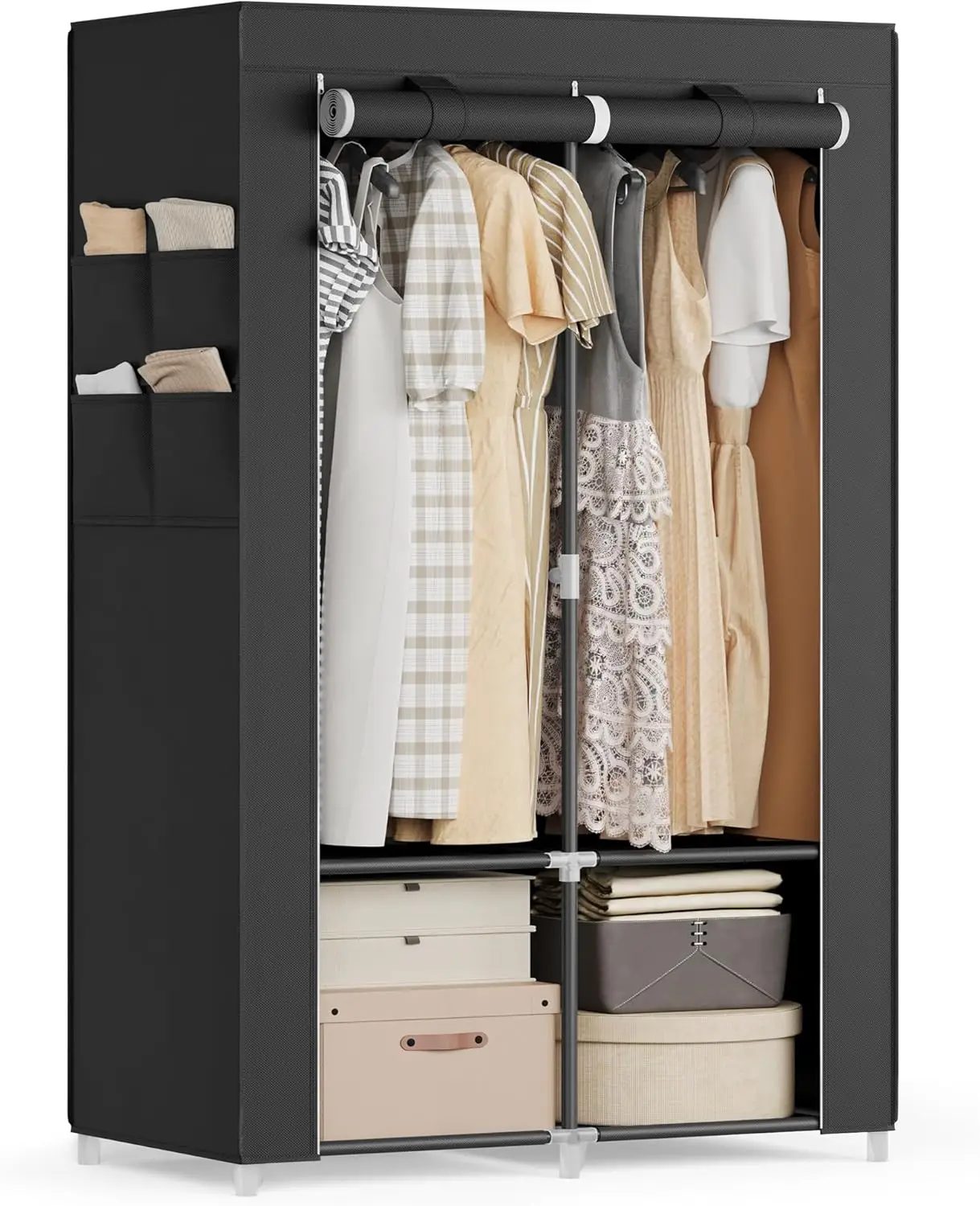Portable Closet Wardrobe Closet Organizer with Cover 2 Hanging Rods and Shelves 4 Side Pockets 33.9 x 17.7 x 65.7 Inches Large C
Portable Closet Wardrobe Closet Organizer with Cover 2 Hanging Rods and Shelves 4 Side Pockets 33.9 x 17.7 x 65.7 Inches Large C