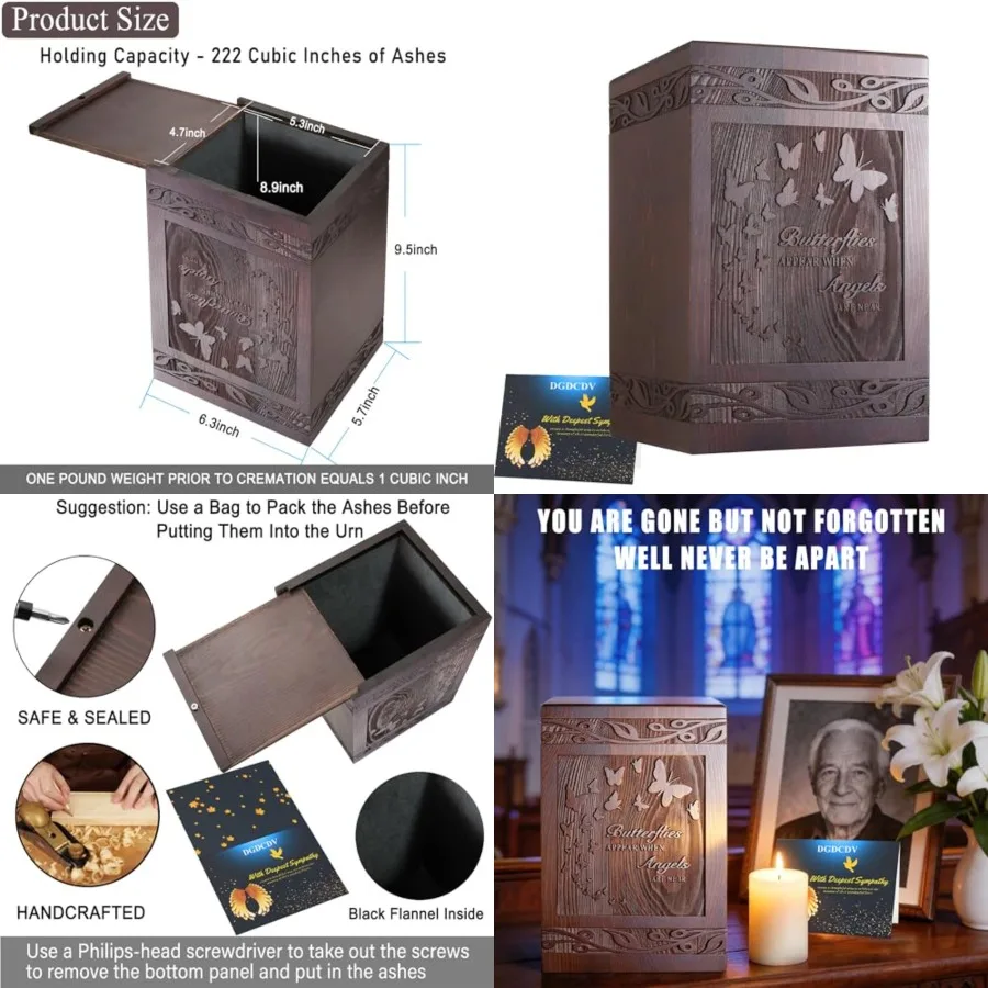 Cremation Urns for Human Ashes Adult Male Female, Wooden Carved Urns Box for Men Women Child, Pets Cat Dog Urn, Burial Funeral
Cremation Urns for Human Ashes Adult Male Female, Wooden Carved Urns Box for Men Women Child, Pets Cat Dog Urn, Burial Funeral