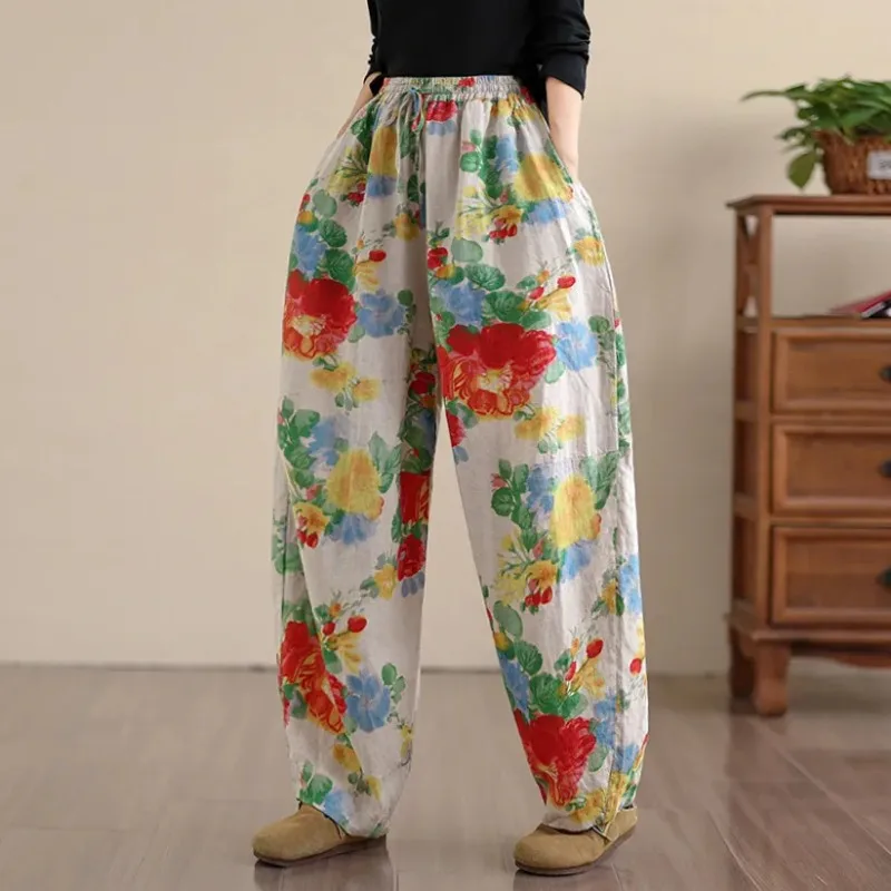 Women's Floral Print Linen Harem Pants Elastic High Waist Loose Casual Trousers
Women's Floral Print Linen Harem Pants Elastic High Waist Loose Casual Trousers