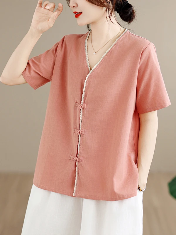 Summer 2026 Large Size Women's Chinese Style Shirt Lace Trim Splicing Short Sleeve V-Neck Open Cardigan Top Artistic Commute
Summer 2026 Large Size Women's Chinese Style Shirt Lace Trim Splicing Short Sleeve V-Neck Open Cardigan Top Artistic Commute
