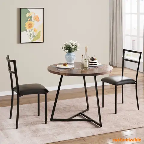 Dining Table Set for 2, Kitchen Table and Chairs for 2 with Upholstered Chairs, 3 Piece Dining Room Table Set, Round Kitchen
