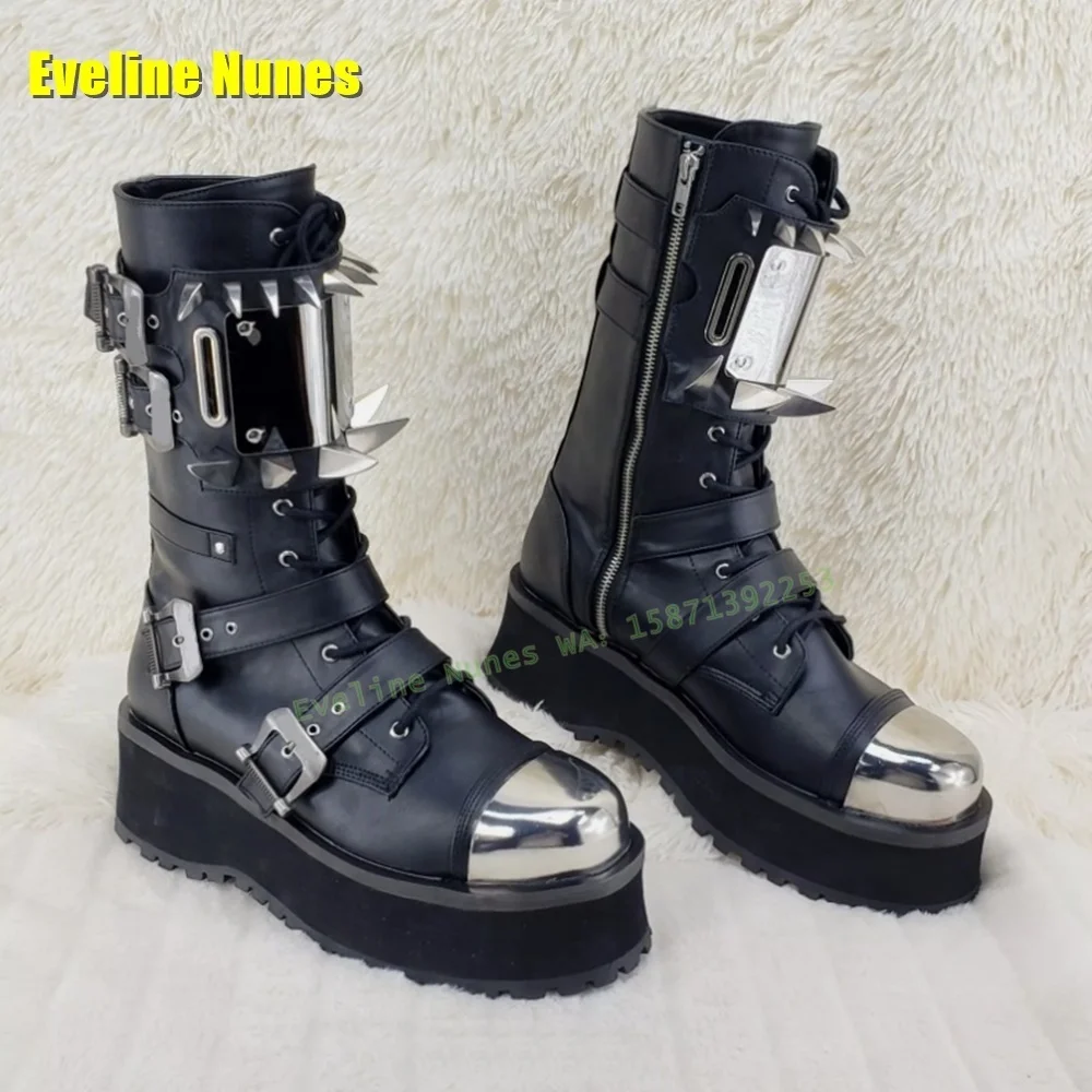Metal Rivet Spikes Platform Punk Boots Round Tank Sole Belt Buckle Lace-Up Side Zip Ankle Motorcycle Boots Subculture Style 2024
Metal Rivet Spikes Platform Punk Boots Round Tank Sole Belt Buckle Lace-Up Side Zip Ankle Motorcycle Boots Subculture Style 2024