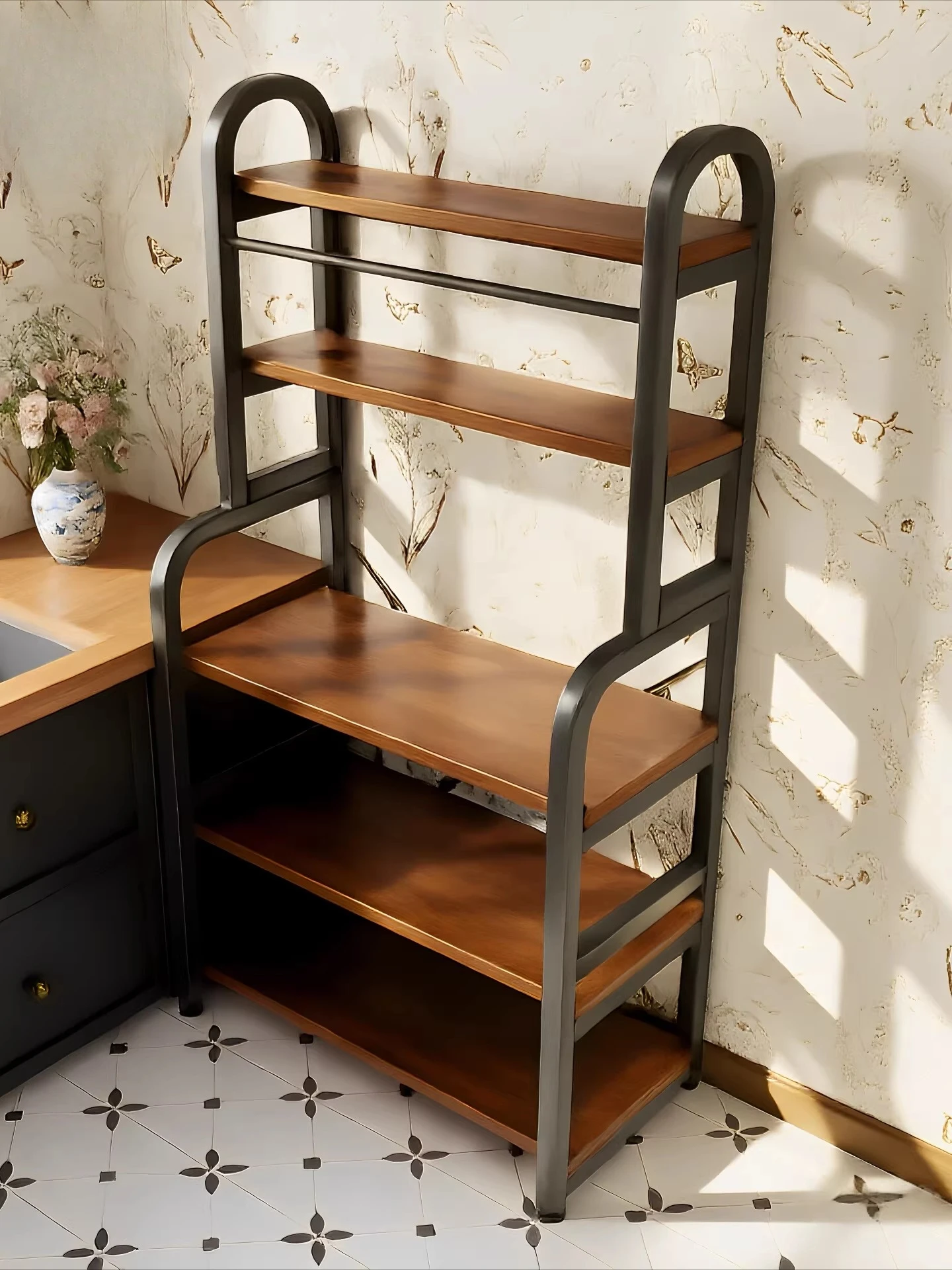 Kitchen Shelf Is Integrated Against The Wall The Multi-layer Pot Rack Is Multi-functional Microwave Storage Cabinet on The Floor
Kitchen Shelf Is Integrated Against The Wall The Multi-layer Pot Rack Is Multi-functional Microwave Storage Cabinet on The Floor