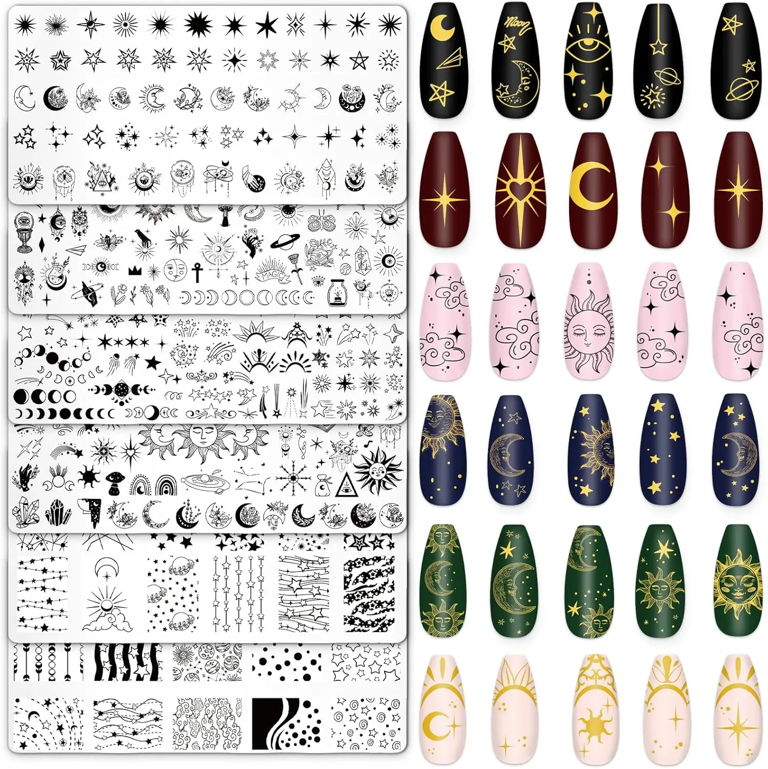 6 Pcs Sun Moon Star Nail Stamping Plates Set Groovy Templates for DIY Nail Art Manicure
6 Pcs Sun Moon Star Nail Stamping Plates Set Groovy Templates for DIY Nail Art Manicure