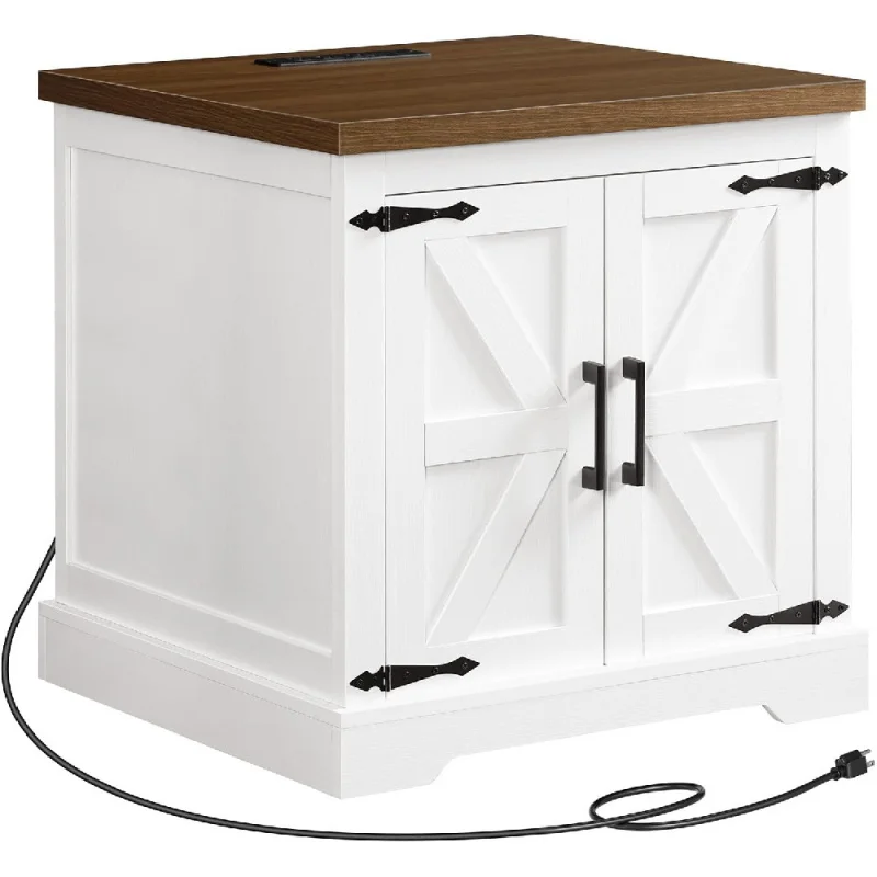 Nightstand with Charging Station, 24" Large End Table with Barn Door and Adjustable Storage Shelf, Square White Nightstand,
Nightstand with Charging Station, 24" Large End Table with Barn Door and Adjustable Storage Shelf, Square White Nightstand,