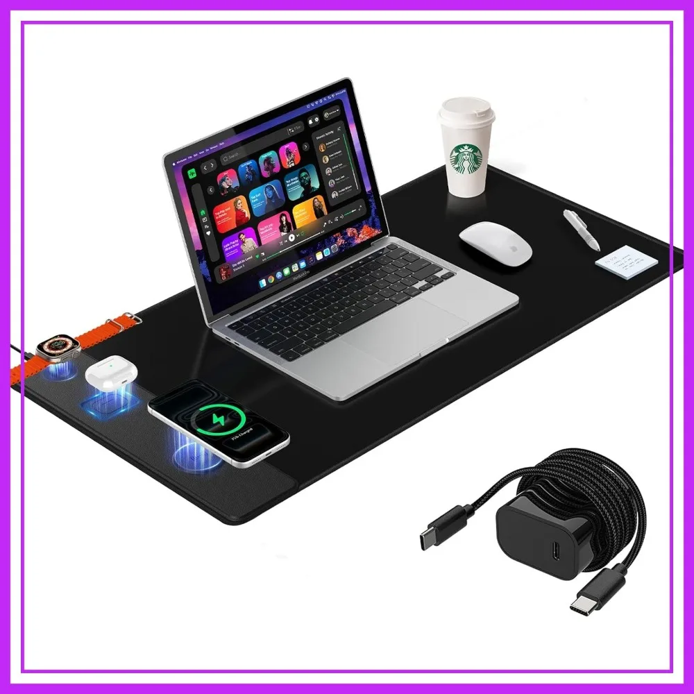 Large Desk Mat with Magnetic Wireless Charging, Non-Slip Mouse Pad for Gaming, Office, PC - Black with 20W PD Charger
Large Desk Mat with Magnetic Wireless Charging, Non-Slip Mouse Pad for Gaming, Office, PC - Black with 20W PD Charger
