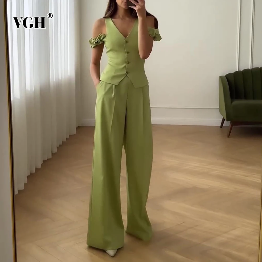 VGH Casual Solid Slim Two Piece Sets For Women V Neck Sleeveless Spliced Button Top High Waist Long Pants Temperament Set Female
VGH Casual Solid Slim Two Piece Sets For Women V Neck Sleeveless Spliced Button Top High Waist Long Pants Temperament Set Female
