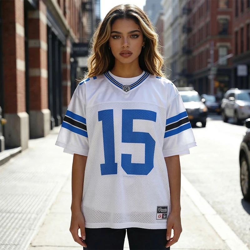 Oversized American Football Jersey Retro Mesh Streetwear Number 15 V-Neck Hip Hop Summer Loose Breathable Tee Men Women M-XL
Oversized American Football Jersey Retro Mesh Streetwear Number 15 V-Neck Hip Hop Summer Loose Breathable Tee Men Women M-XL