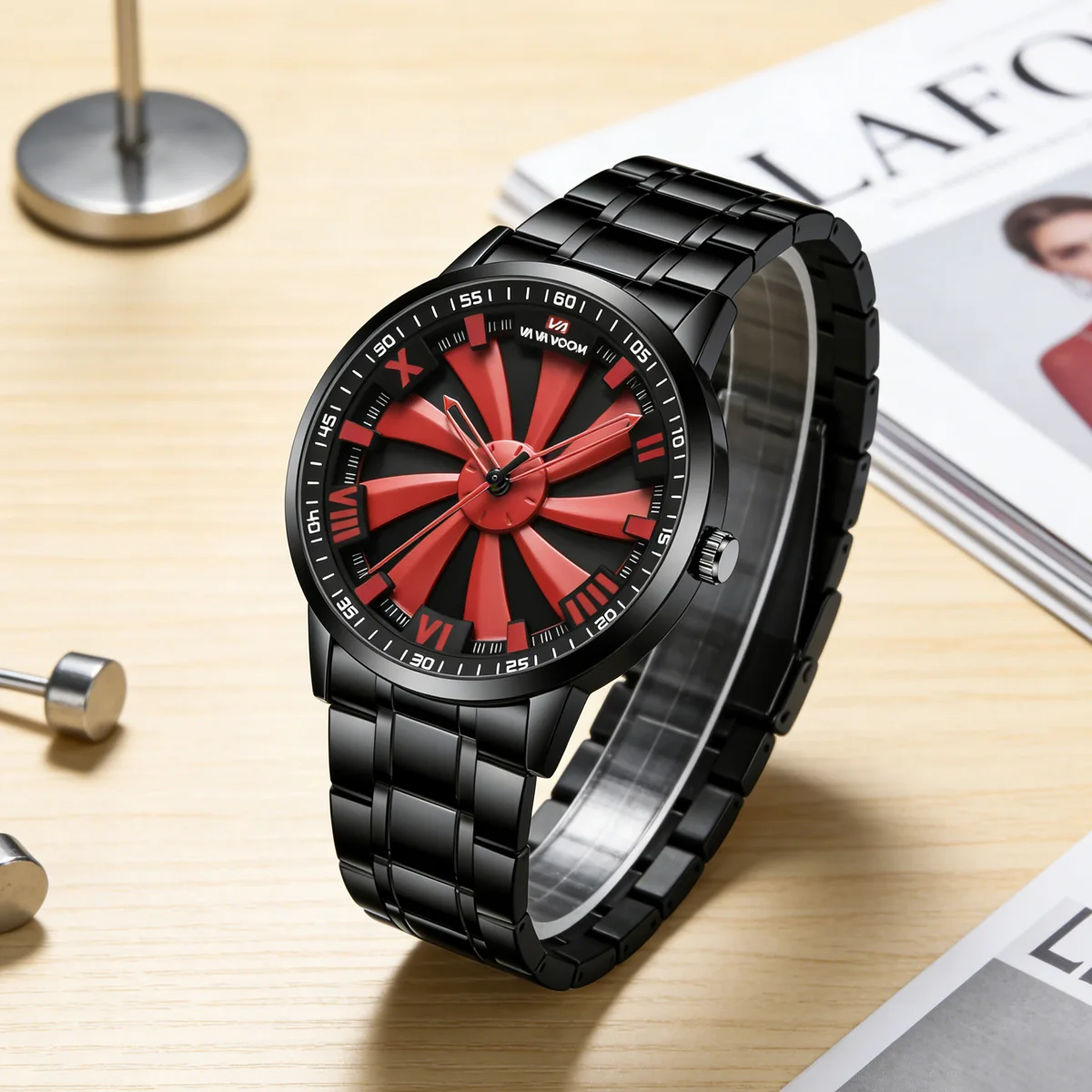 VA VA VOOM Men Watch Black Stainless Steel Strap 43mm Creative Car Wheel Dial Quartz Movement Sports Clock Work Casual Men Watch
VA VA VOOM Men Watch Black Stainless Steel Strap 43mm Creative Car Wheel Dial Quartz Movement Sports Clock Work Casual Men Watch