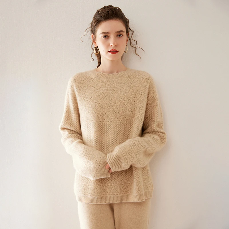 High Quality Cashmere Sweater For Women Autumn Winter O-neck Hollow Out Thick Warm 100% Cashmere Knitwear Casual Loose Clothing
High Quality Cashmere Sweater For Women Autumn Winter O-neck Hollow Out Thick Warm 100% Cashmere Knitwear Casual Loose Clothing
